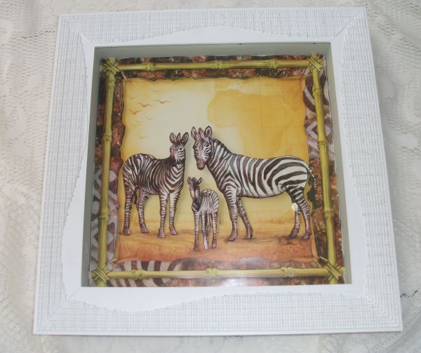 Quadro em Arte Francesa com vidro, Zebras