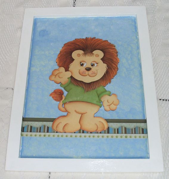 Quadro leãozinho com Decoupage em madeira